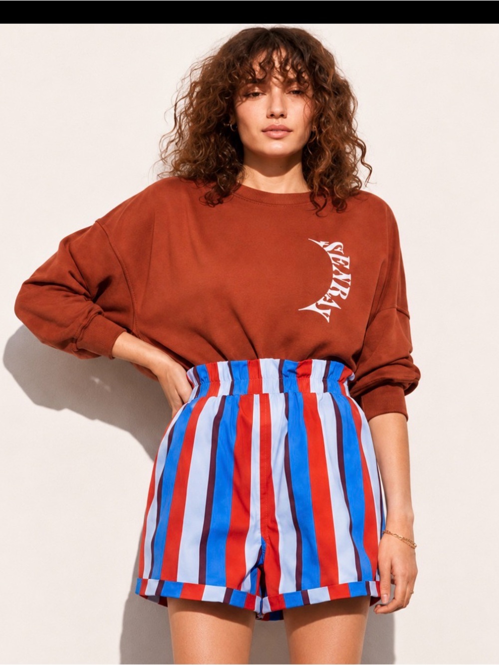Anthropologie x Farm Rio colorful stripe print swing paperbag shorts